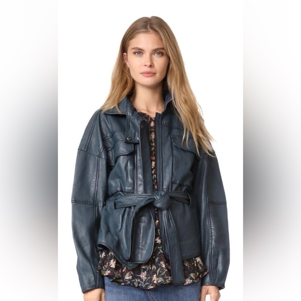 Marissa Webb Kayla Navy Lambskin Leather Anorak Jacket Size S NWT